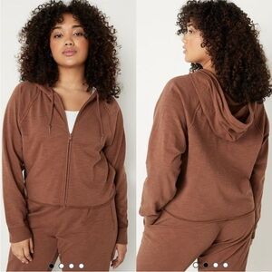 Pink Victoria's Secret Summer Lounge Cotton Zip Up Cropped Hoodie Sweatshirt XXL